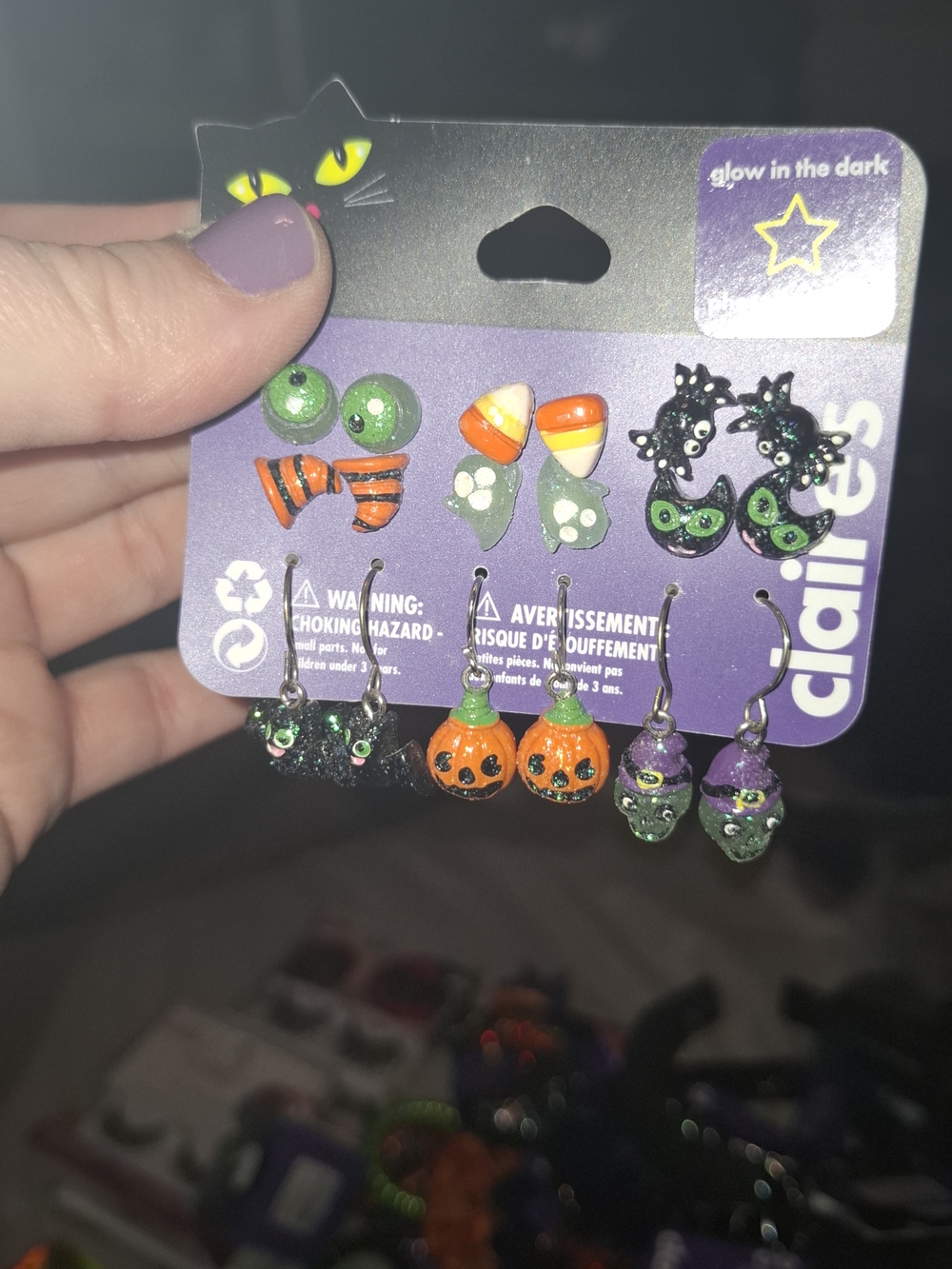 Claire's Kids Halloween Earring Set - Green, Orange, Black, Purple